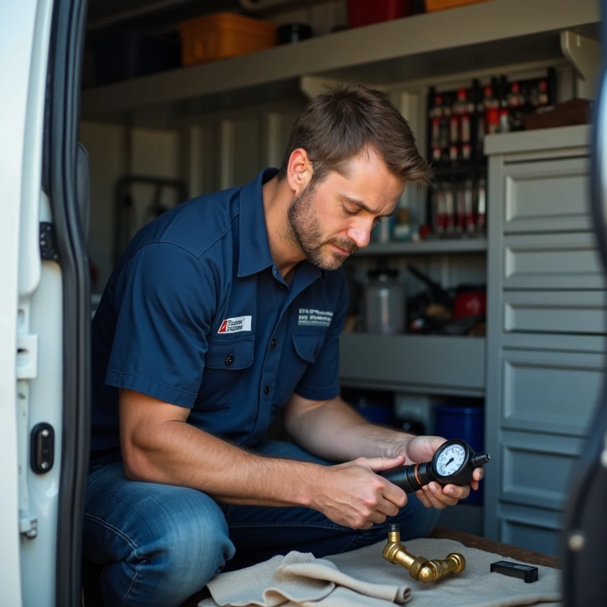Plumbing dispatch coordinator and technician preparing diagnostic gear in Pflugerville