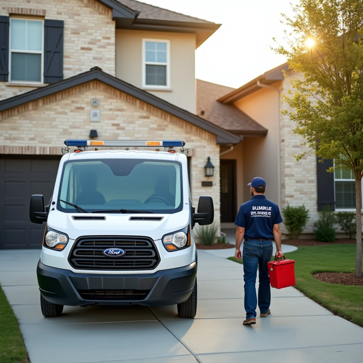 Licensed Texas plumber service van in Pflugerville neighborhood
